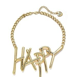Betsey Johnson Gold 'HAPPY' Script Statement Necklace